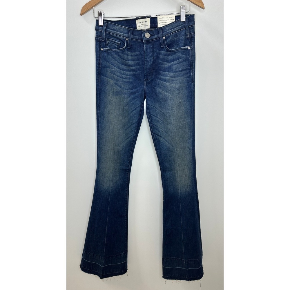 McGuire Majorelle Flare Jeans Dark Wash Raw Hem Size 28 NWOT Stretch 70's Style - Picture 15 of 15